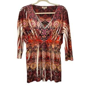 One World Live and Let Live Boho Print Babydoll Blouse – Size Large